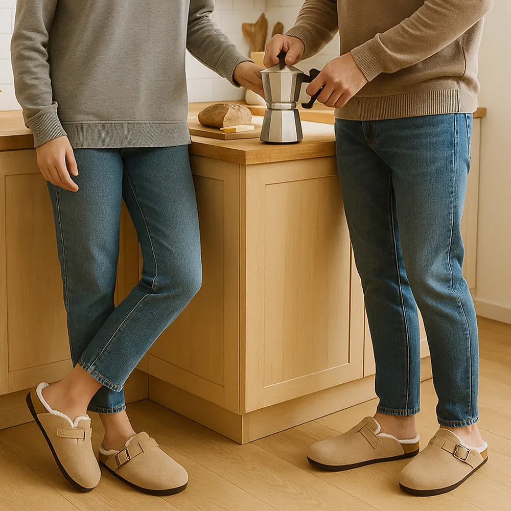 Pantuflas Clogs Fuzzy en Gamuza con Corderito