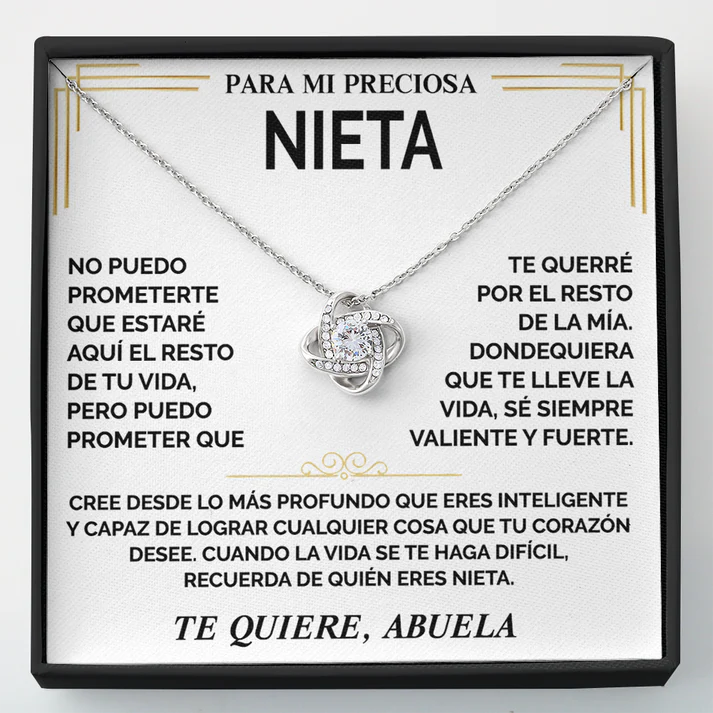 Collar de nudo con tarjeta dedicatoria "Recuerda de quien eres nieta"